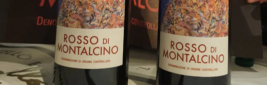 Close up of two bottles of Castello di Romitoro's Rosso di Montalcino