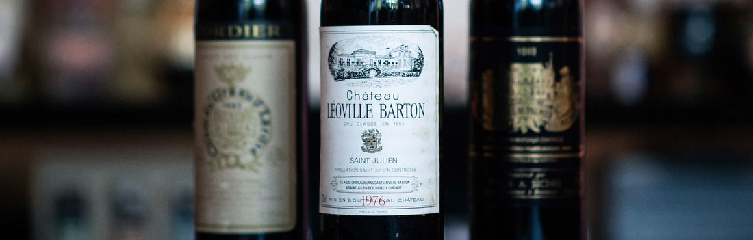 Old bottles of Bordeaux, including Palmer and Leoville Barton